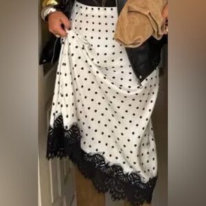 Lace Trim Black and White Polka Dot